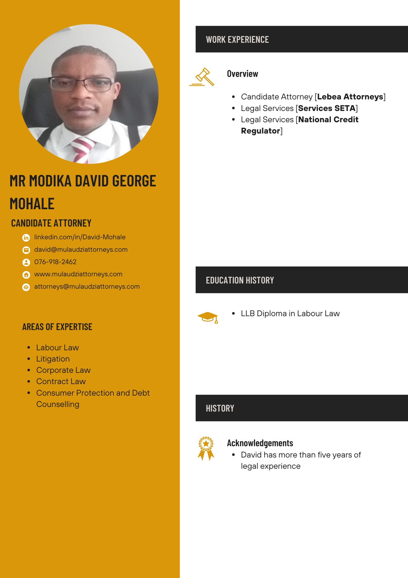 CV Mr. MODIKA DAVID GEORGE MOHALE
